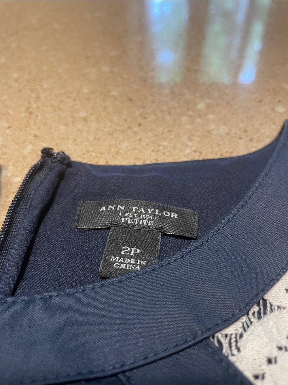 Ann Taylor Navy Midi Dress with Cream Lace Accents - Picture 10 of 12